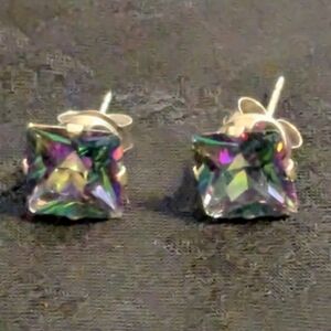 🆕 Simulated Mystic Topaz Earrings Memorizing CZ Stud Earrings Sterling Silver
